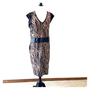 Animal print dress with faux leather accents